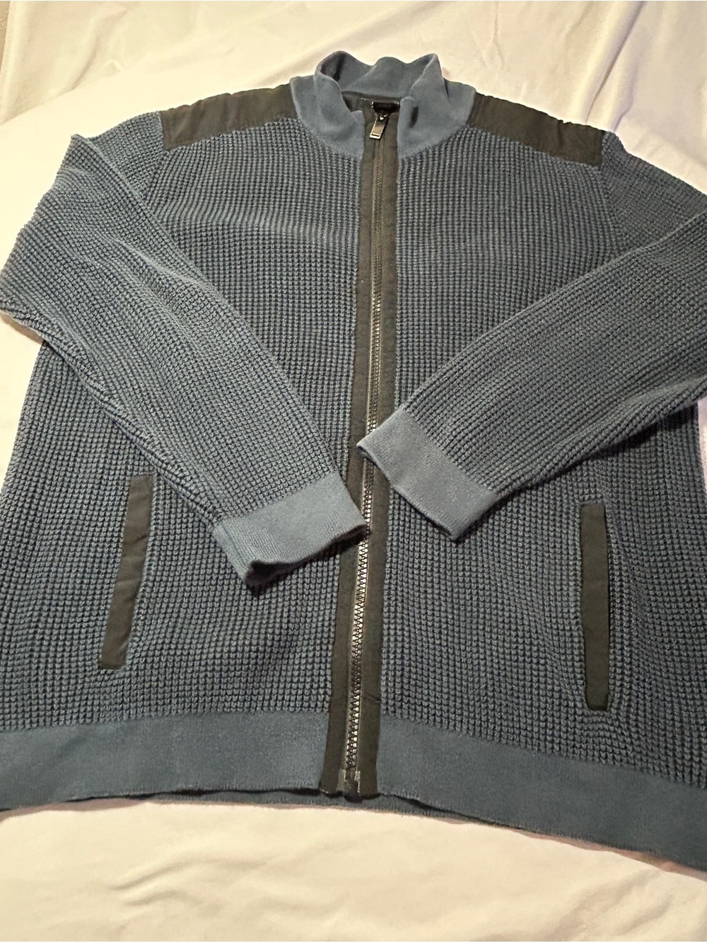Calvin Klein Men's Zip-Up Textured Knit Sweater Jacket - Blue with Black Trim